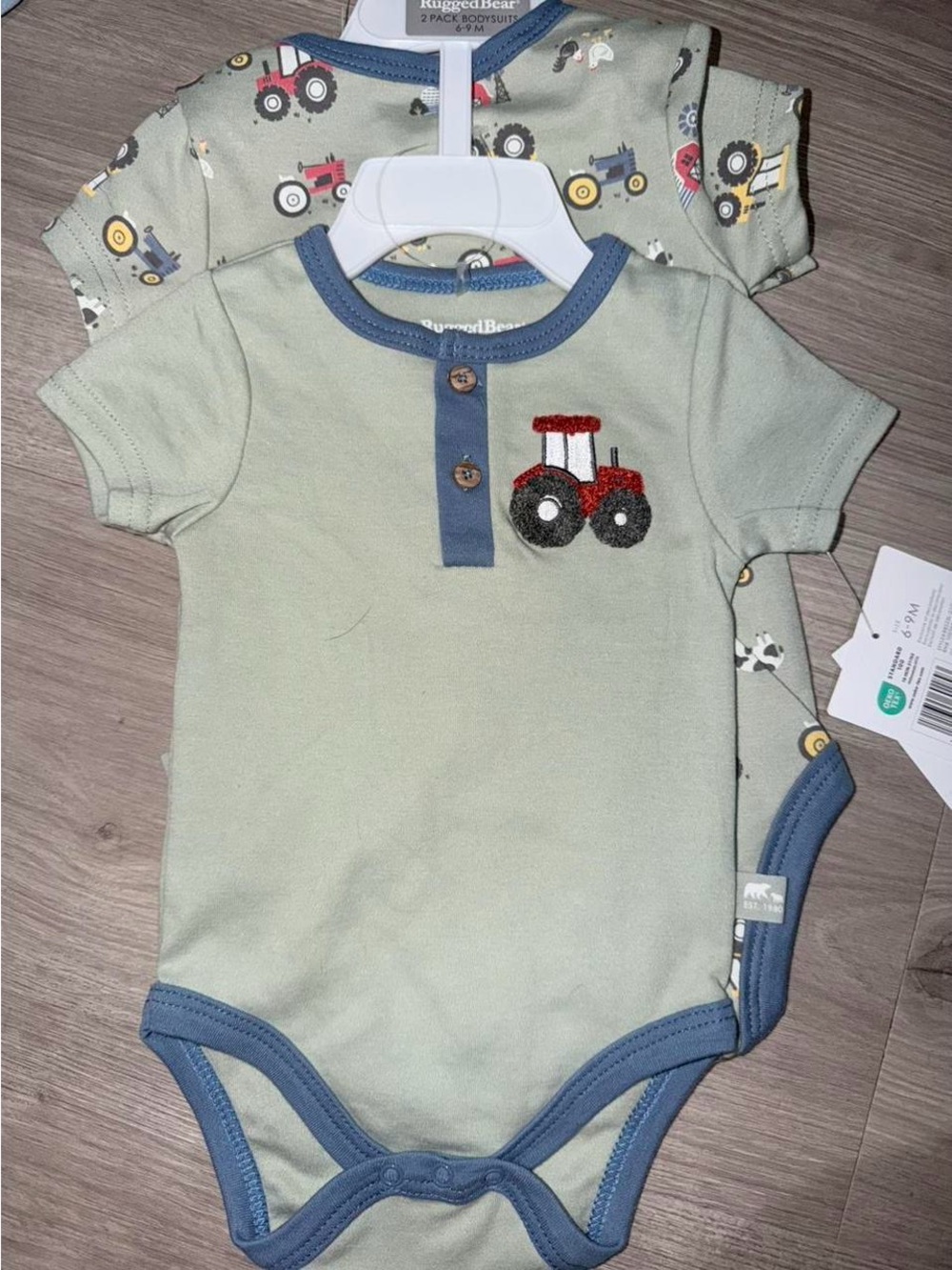 Kids Tractor Appliqué One-Piece Bodysuit - Sage Green